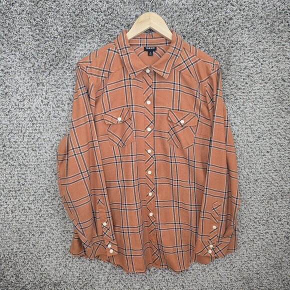 Torrid Top Womens 1 US Plus 1X Dusty Orange Plaid Twill Button Up Casual Ladies - Picture 1 of 7